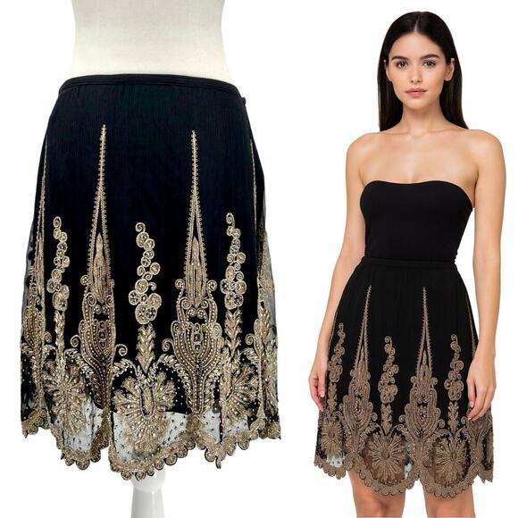 Ralph Lauren Beaded Embellished Formal Skirt Black Gold Embroidered Vintage $3K - Picture 1 of 16
